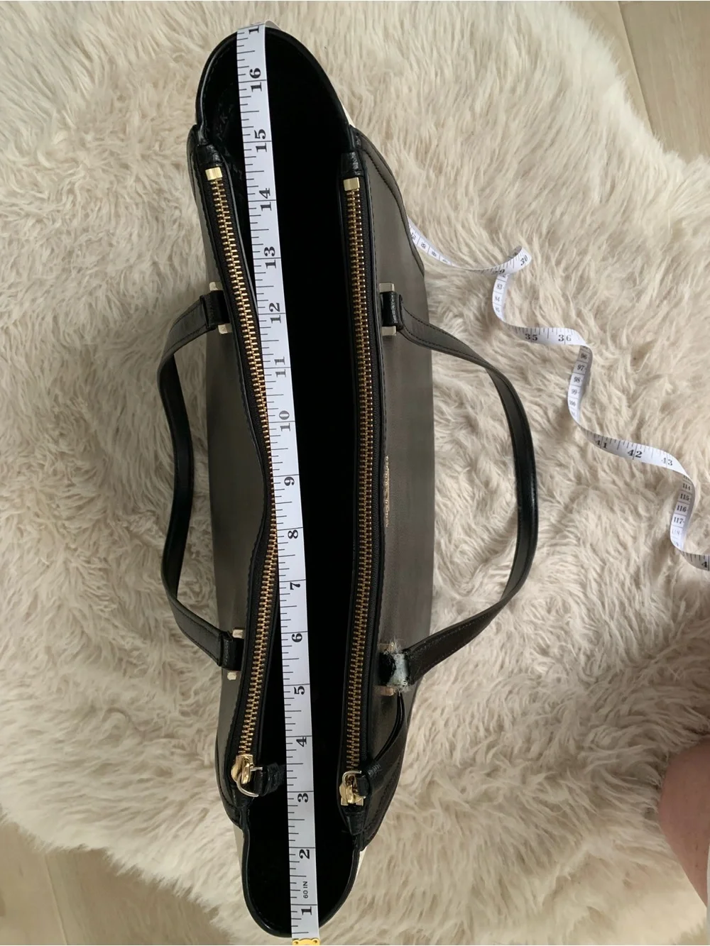 Kate Spade Black and White Leather Tote with Gold Hardware